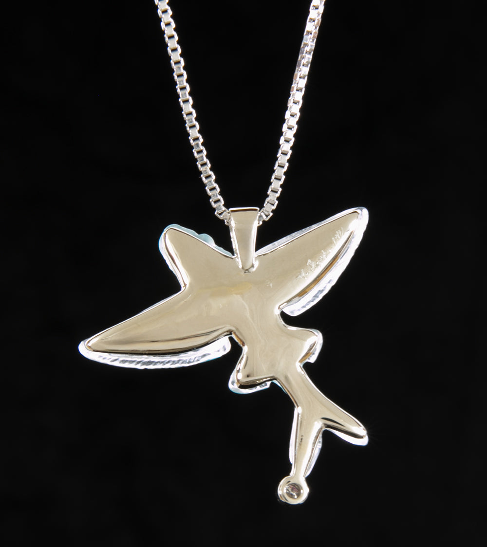 Colgante de pez volador de oro blanco de 14 k y diamantes