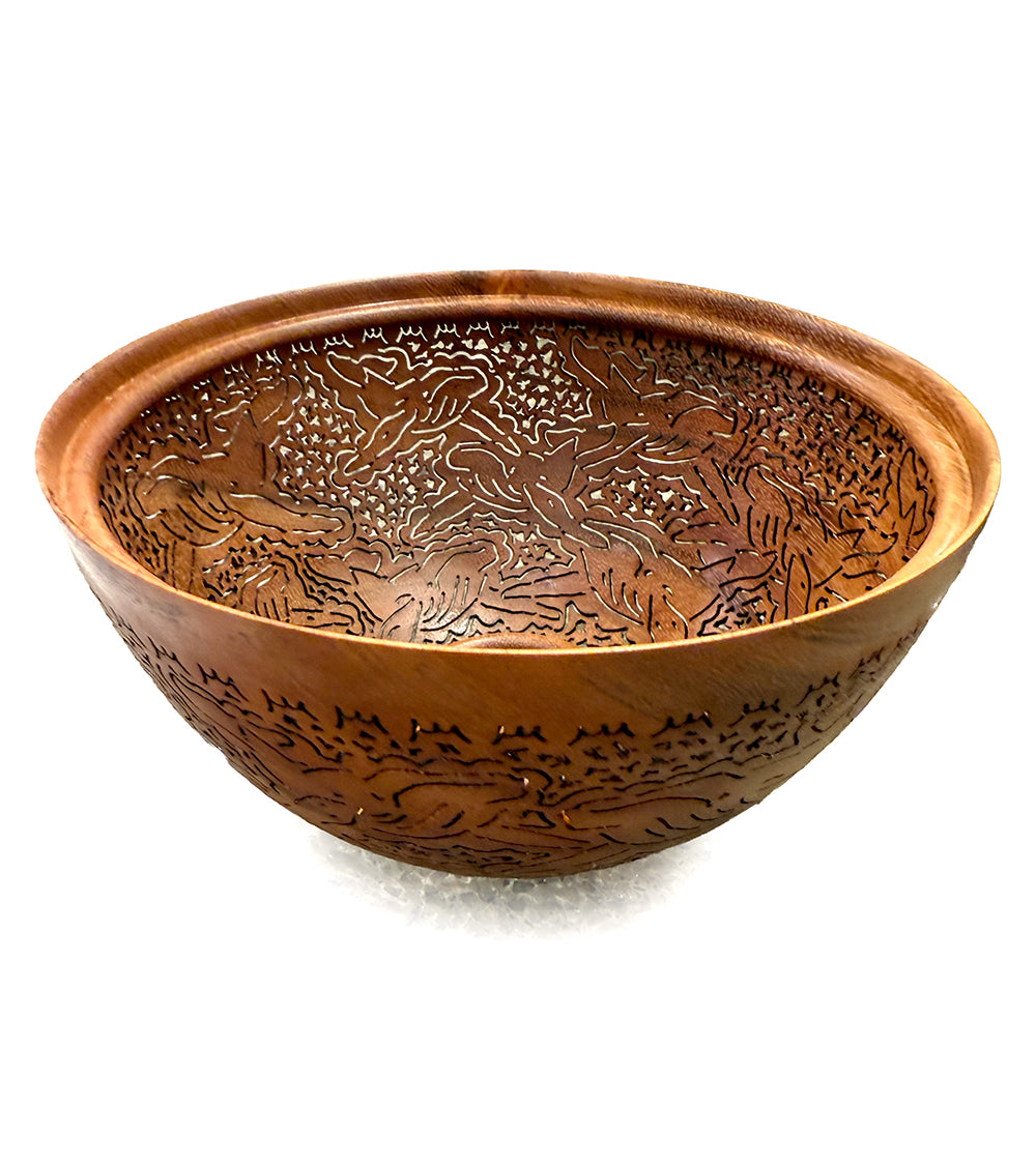 Pierced Koa Bowl "Whales" by Patrick and Peggy Bookey - BOOP43713