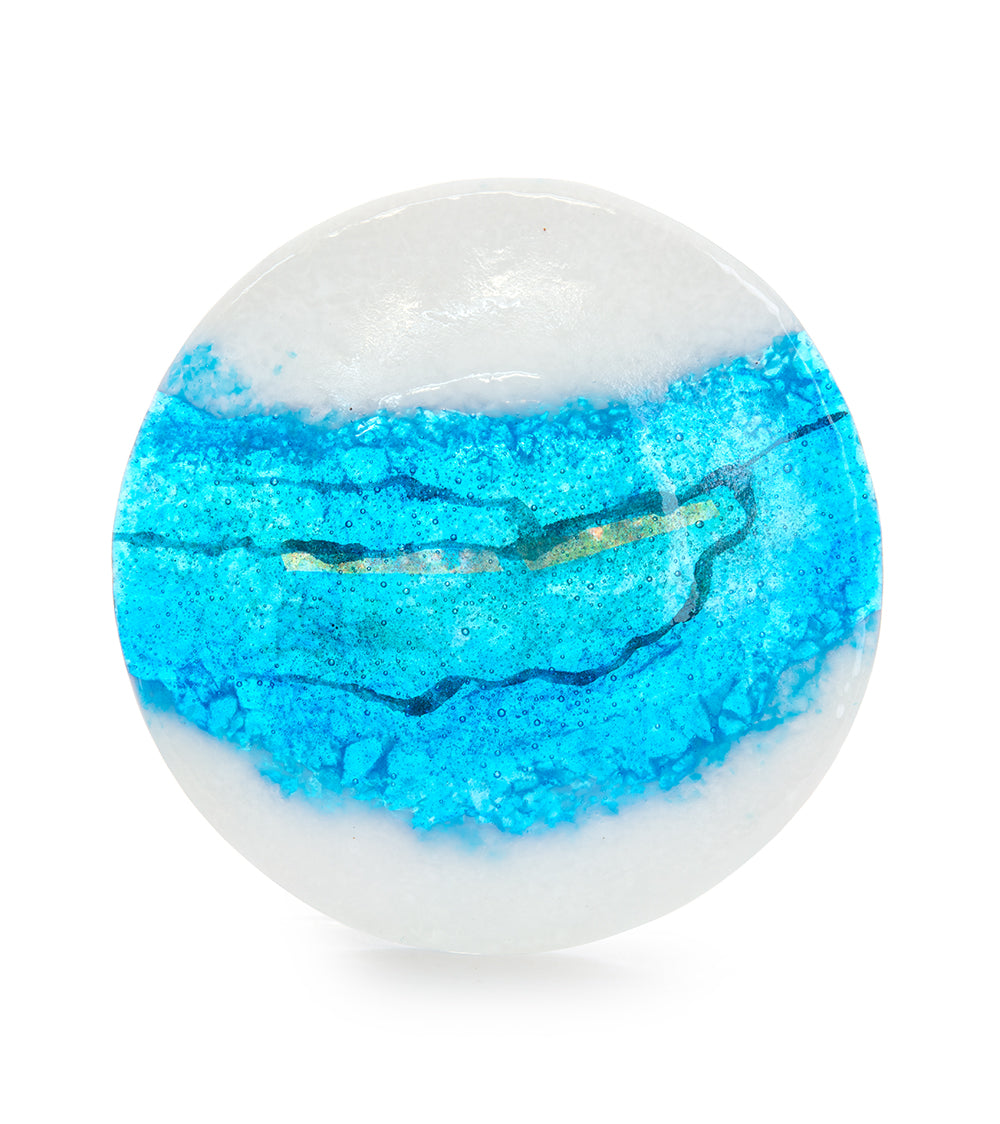 12" Aqua/White Platter by Marian Fieldson