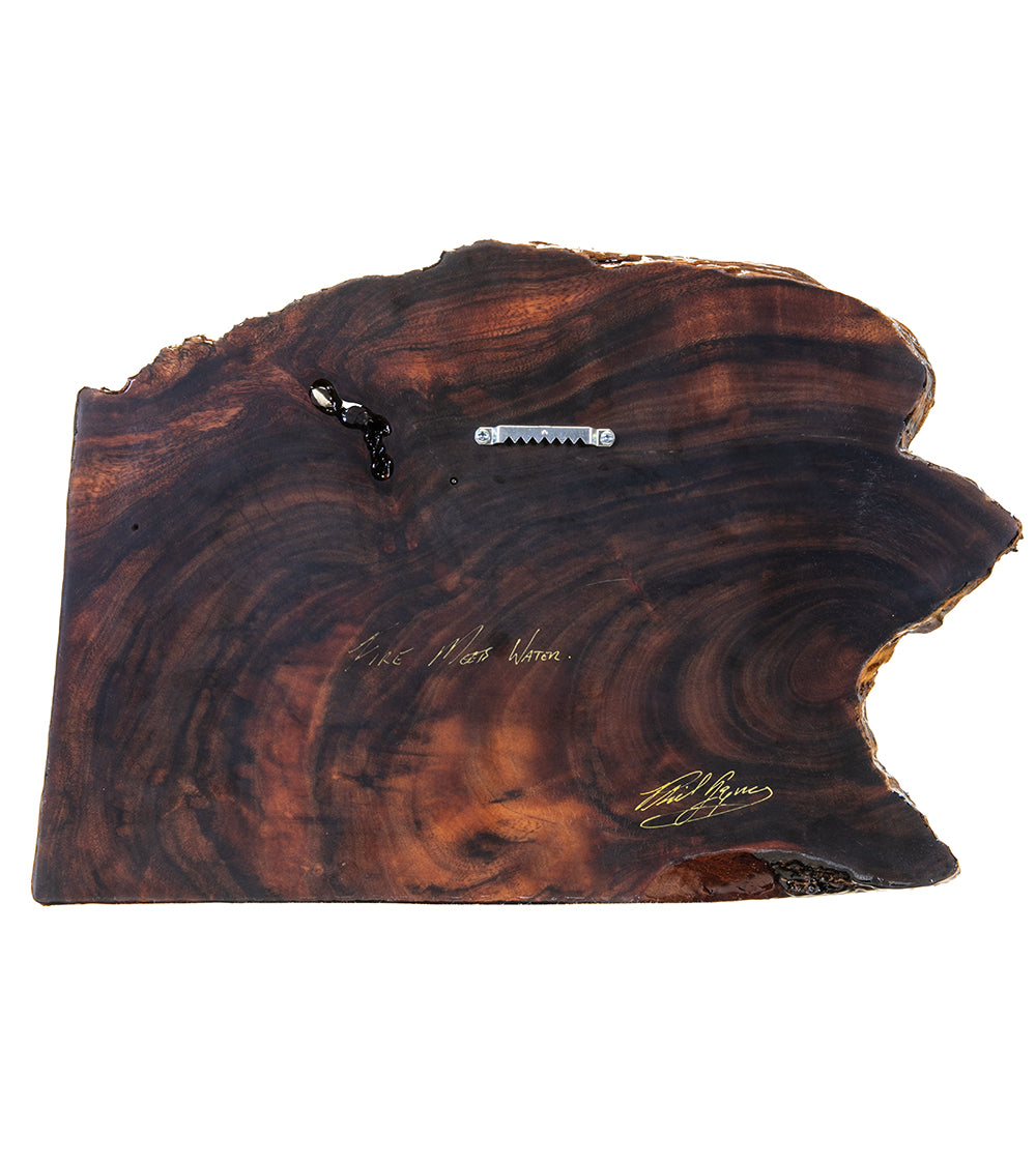 Pintura original sobre koa "El fuego se encuentra con el agua" de Philip Gagnon 18 x 13