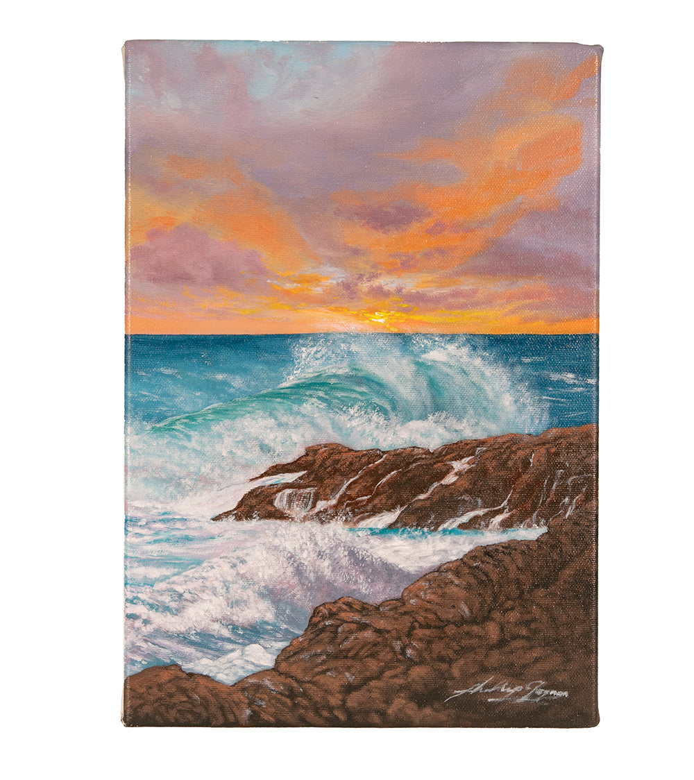 Original Painting "Setting on Fire Crashing Waves" by Phillip Gagnon 12x8