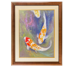 Original Painting: From Red to Yellow Koi by George Eguchi