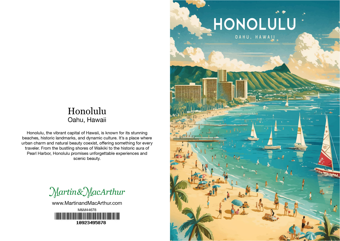 Greeting Card "Honolulu, Oahu" Hawaii Travel Art