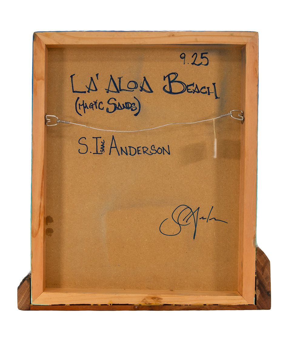 Arte mural de koa/resina "Pohaku Point" de S. Isaac Anderson