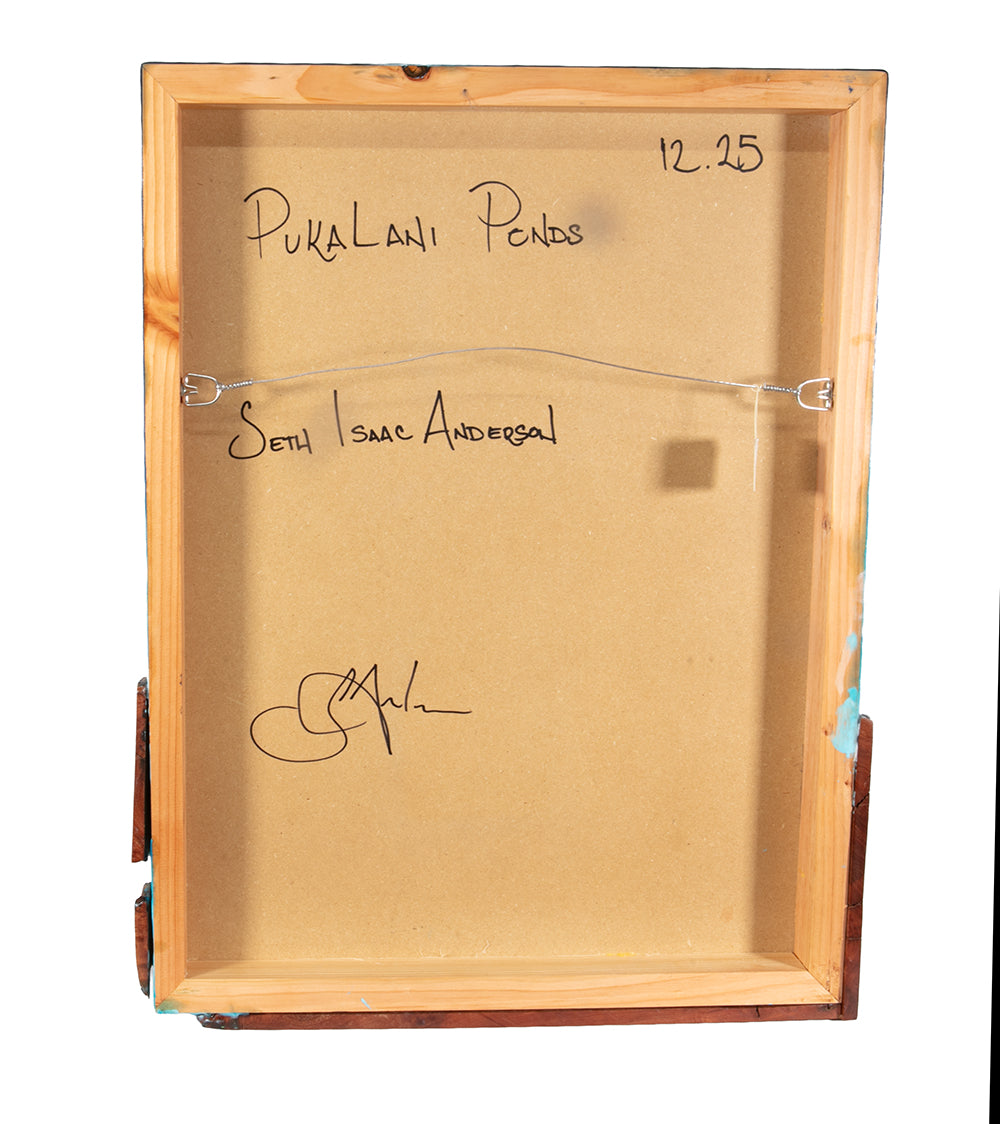 Arte mural de koa/resina "Pohaku Point" de S. Isaac Anderson