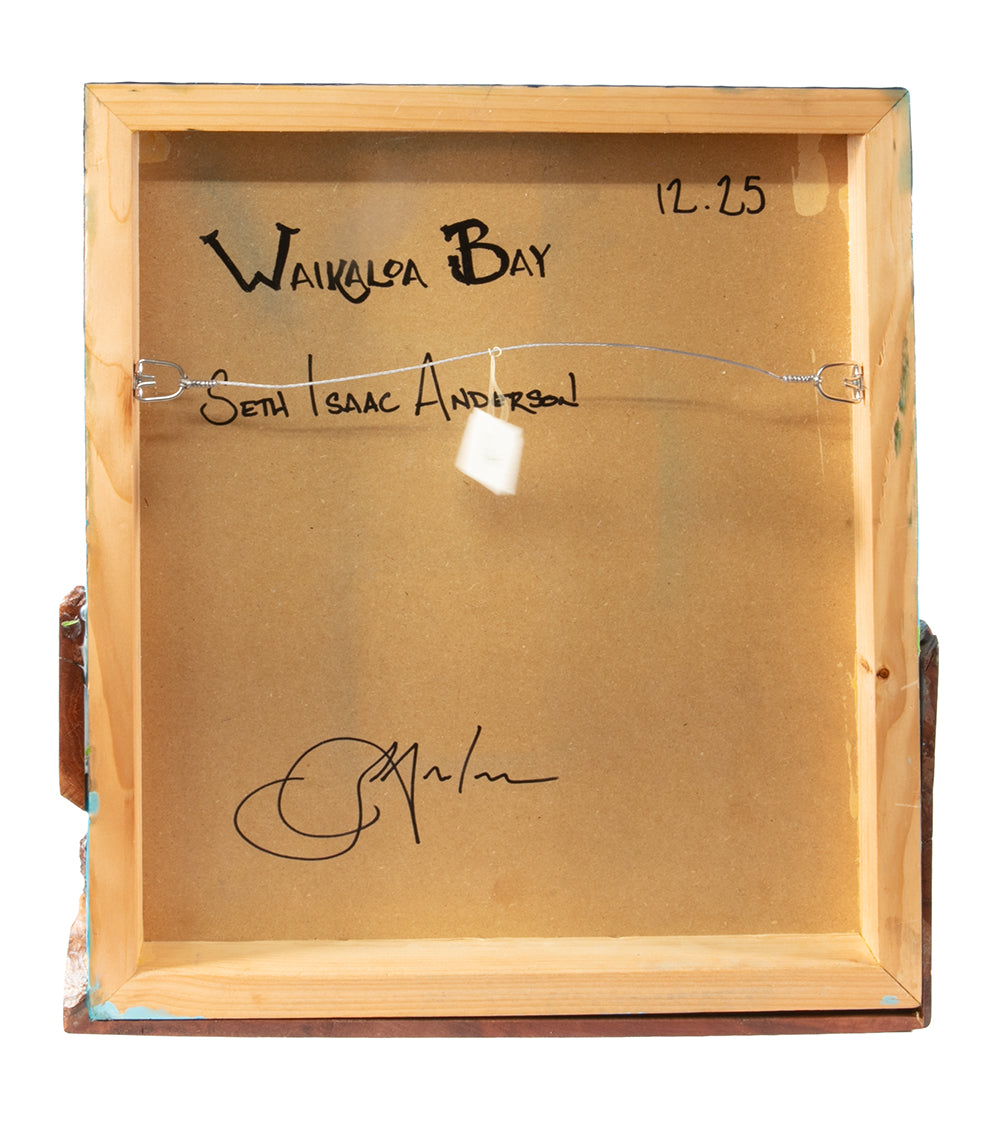 Arte mural de koa/resina "Pohaku Point" de S. Isaac Anderson