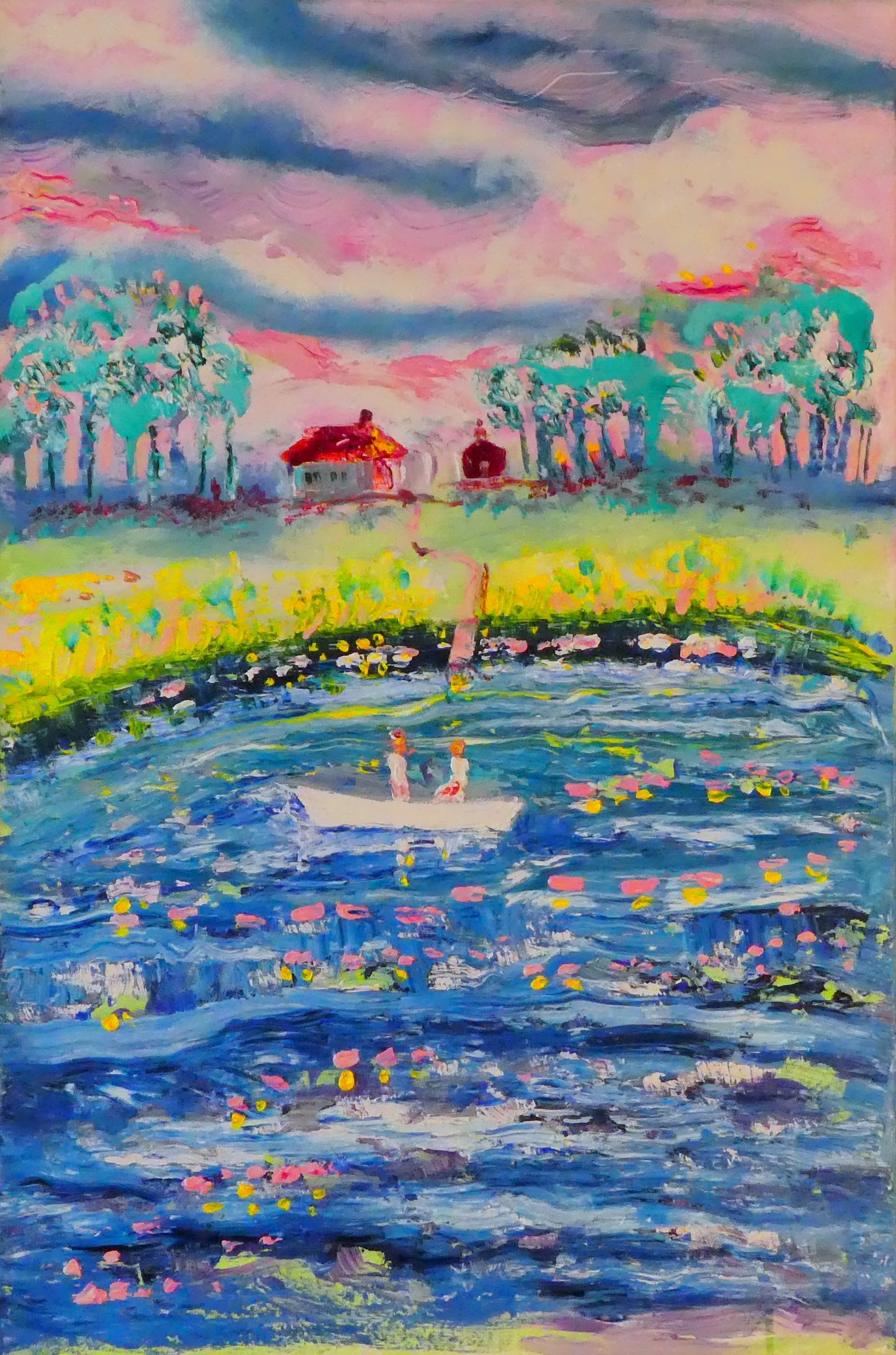 カーク・ボーズ作「ボート遊びの日」額入り