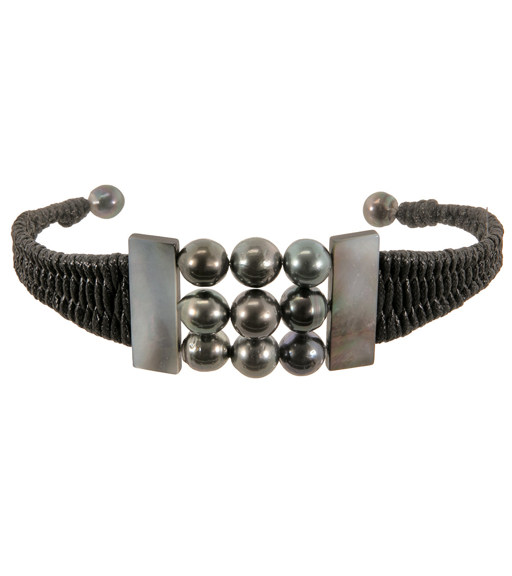 Black Woven Tahitian Pearl Bracelet (11 Pearls)- 44564C