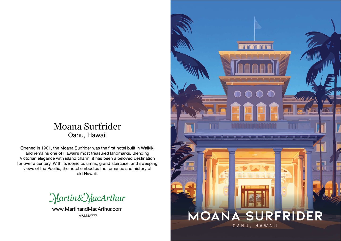 Greeting Card "Moana Surfrider, Oahu" Hawaii Travel Art
