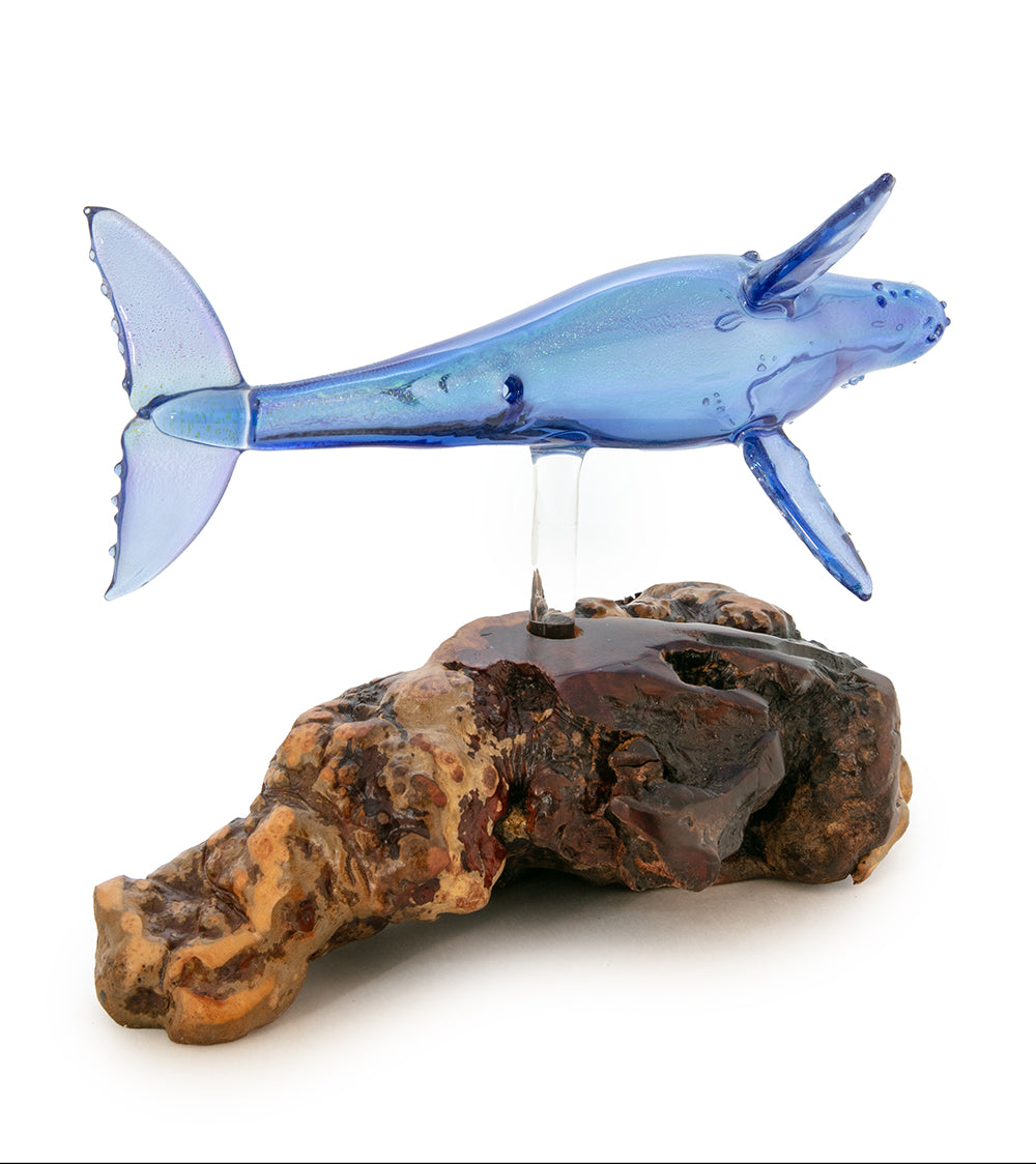 Escultura de vidrio y madera "Natación azul" de Luke Olsen