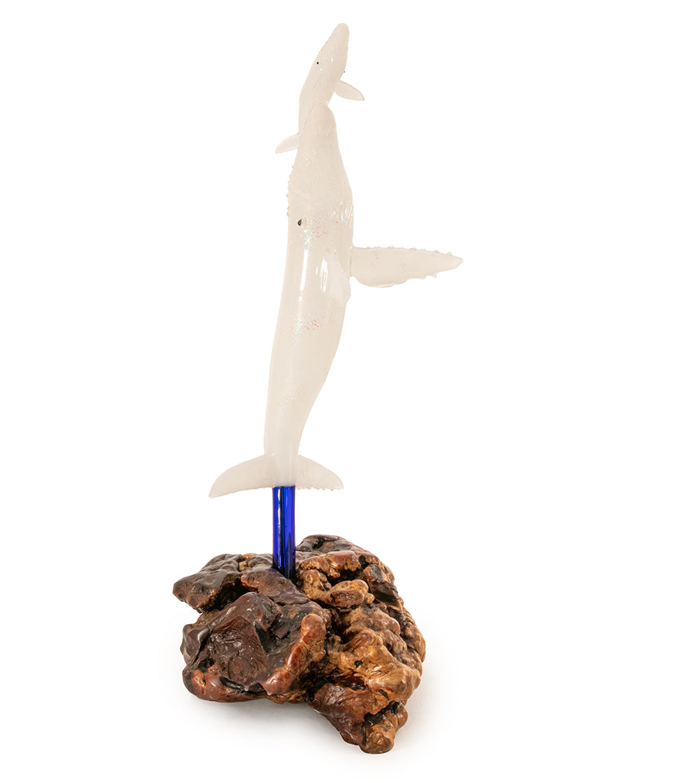 Glass "Opalescent Glass Whale Mother & Calf on Manzanita Burl Wood " by Luke Olsen