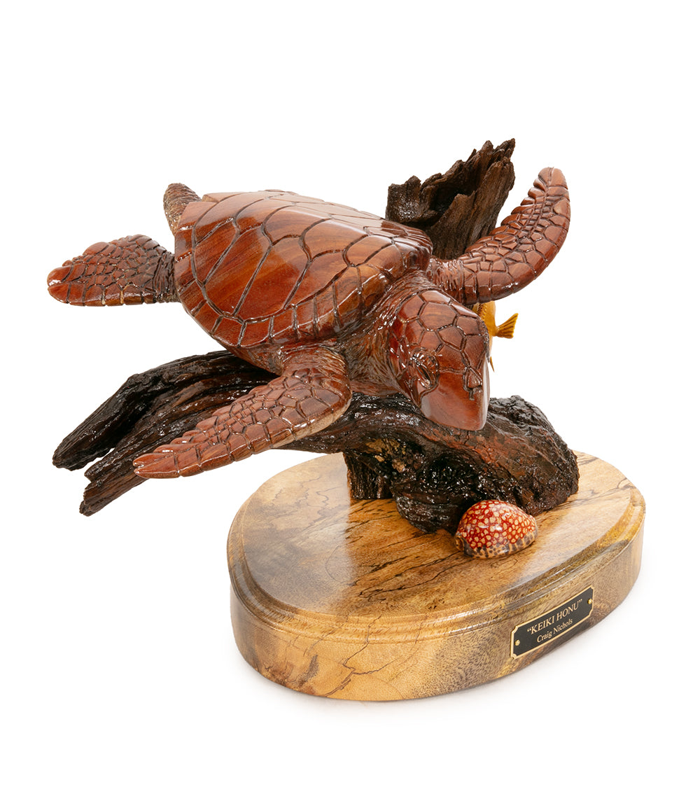 Koa Wood Sculpture "Keiki Honu" by Craig Nichols