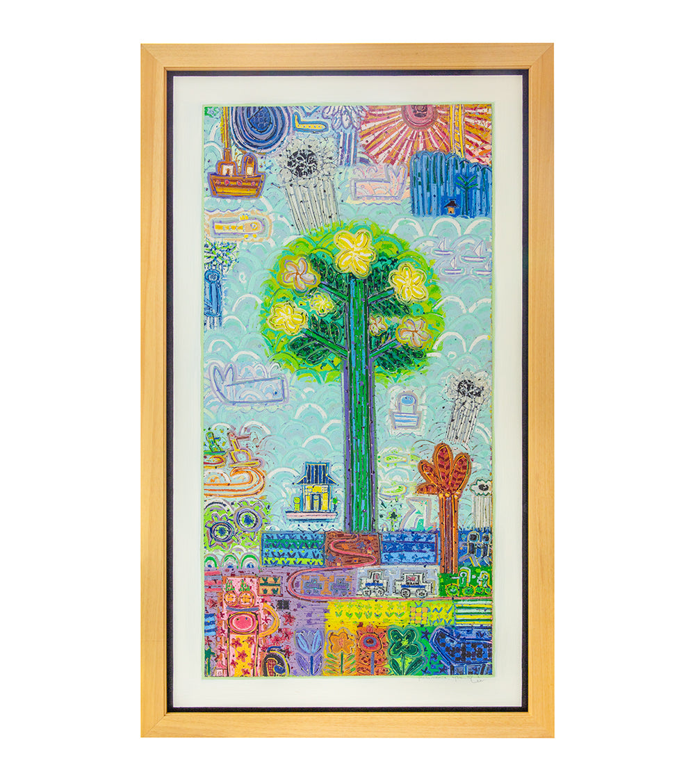 Pintura xilográfica original "Plumeria" de Seung Lee (enmarcada)