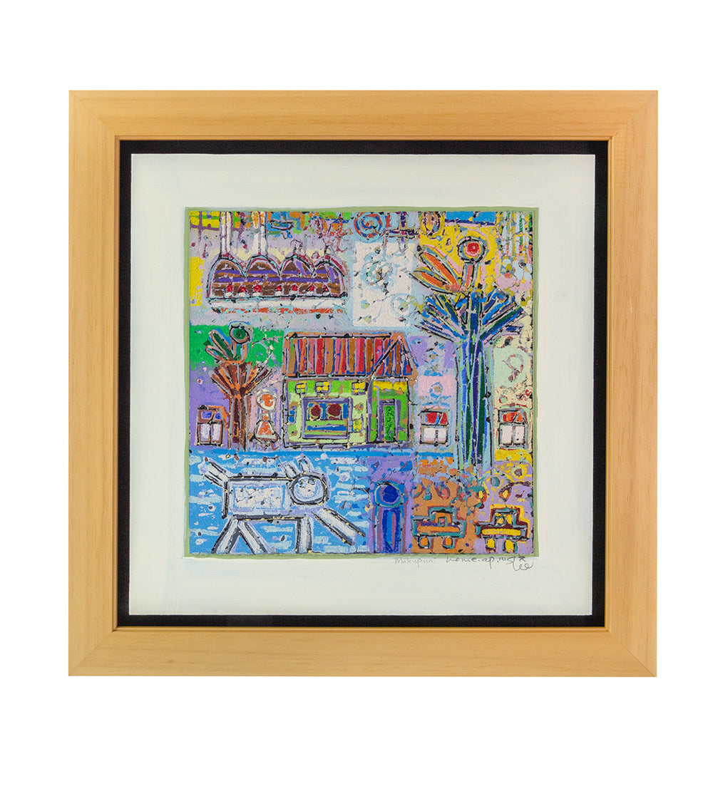 Pintura original en xilografía "Casa Mokupuni" de Seung Lee