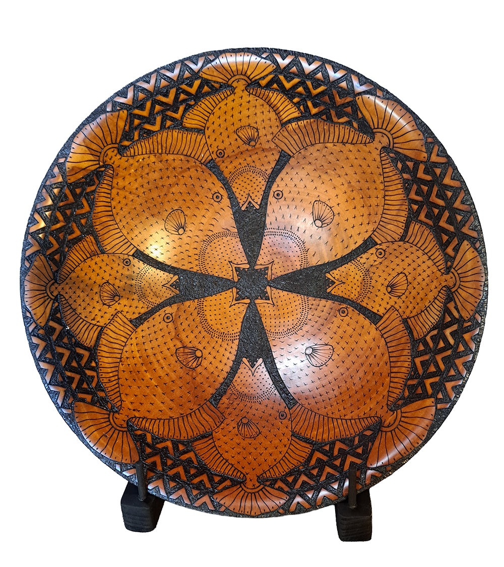 Pyrography Cook Pine Platter with stand "Humu Blossom" #860