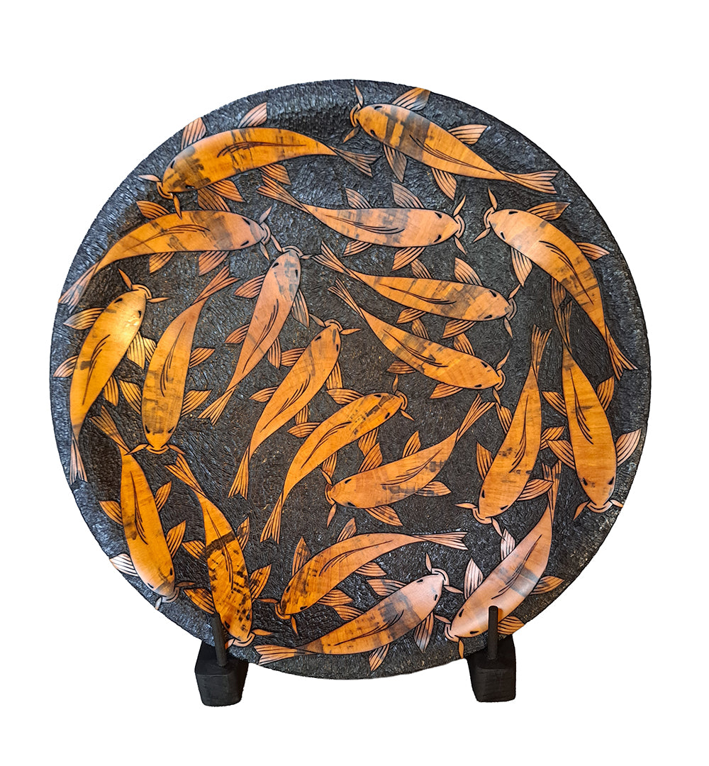Pyrography Cook Pine Platter with stand "Koi Pond" #863