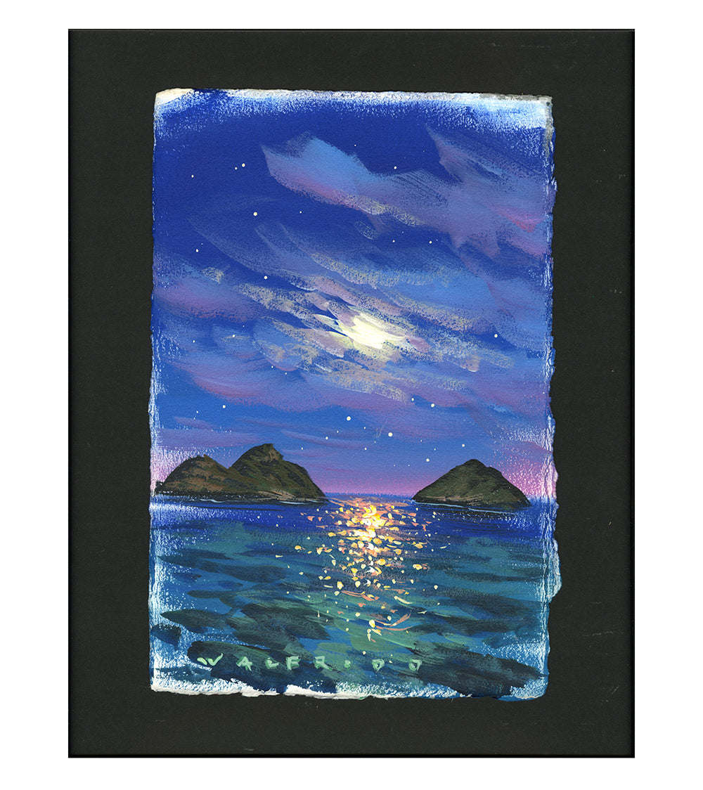 オリジナル絵画:アクリル:ウォルフリド・ガルシア作「満月の海景」