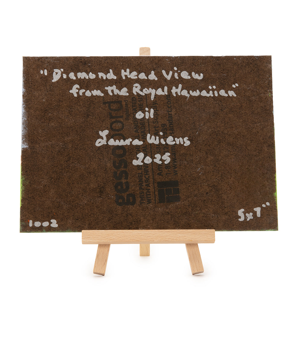 Original Oil Painting "Diamond Head View from The Royal Hawaiian 1002" with Table-top Easel by Laura Wiens