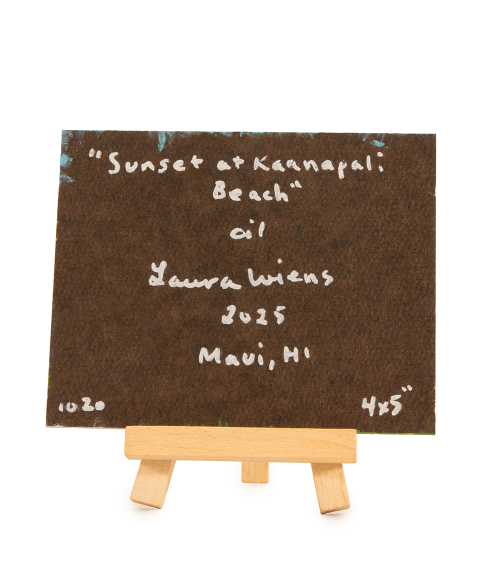 Original Oil Painting "Sunset at Kaʻanapali Beach 1020" with Table-top Easel by Laura Wiens