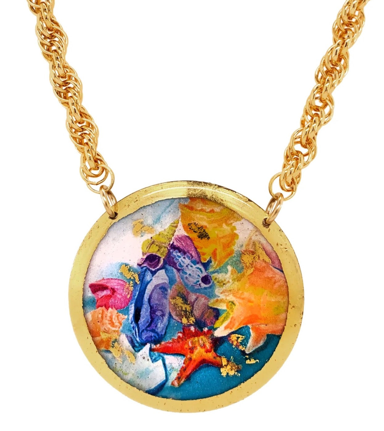 Collar de disco de conchas arcoíris