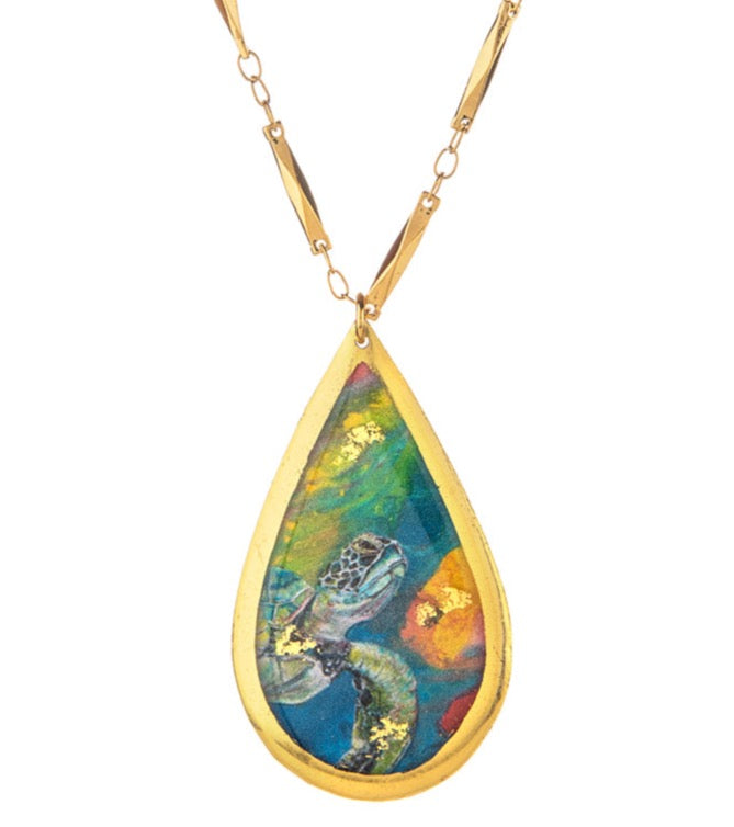 Collar de tortuga arcoíris en forma de lágrima de 76 cm