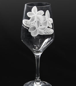 Sand-Etched Plumeria Red Wine. Set of 2