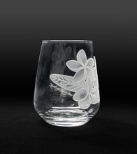 Sand-Etched Plumeria Stemless. Set of 2