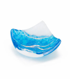 3" x 3" Lava Glass White Aqua Tray by Marian Fieldson