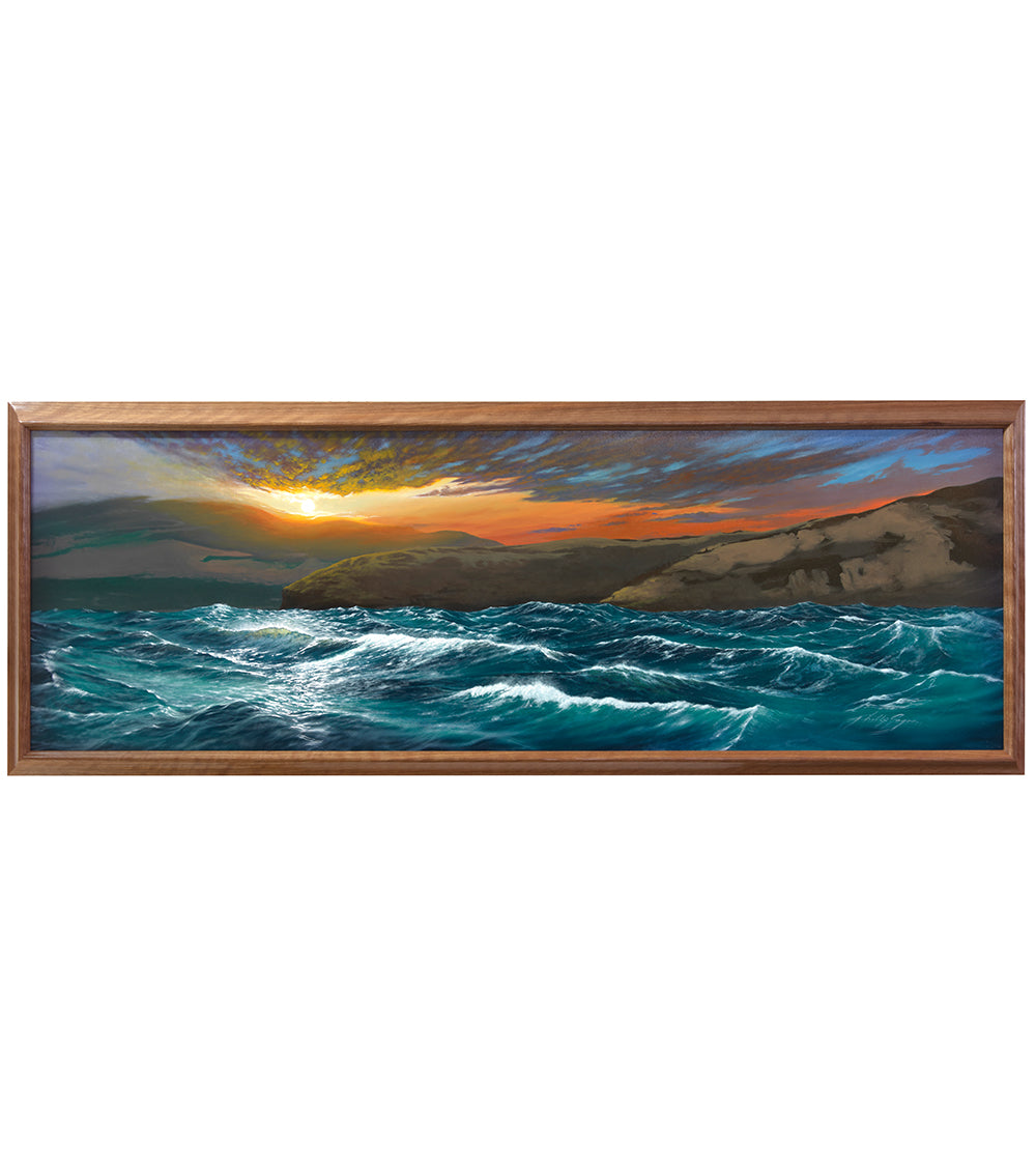 Pintura original "Amanecer en Molokini" de Philip Gagnon 48x16
