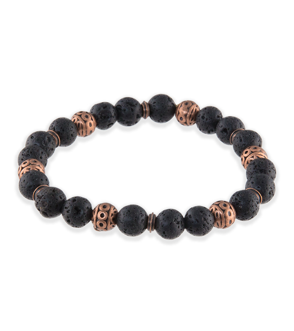 Pulsera de cuentas de metal de aleación de lava y rosa de Bergan