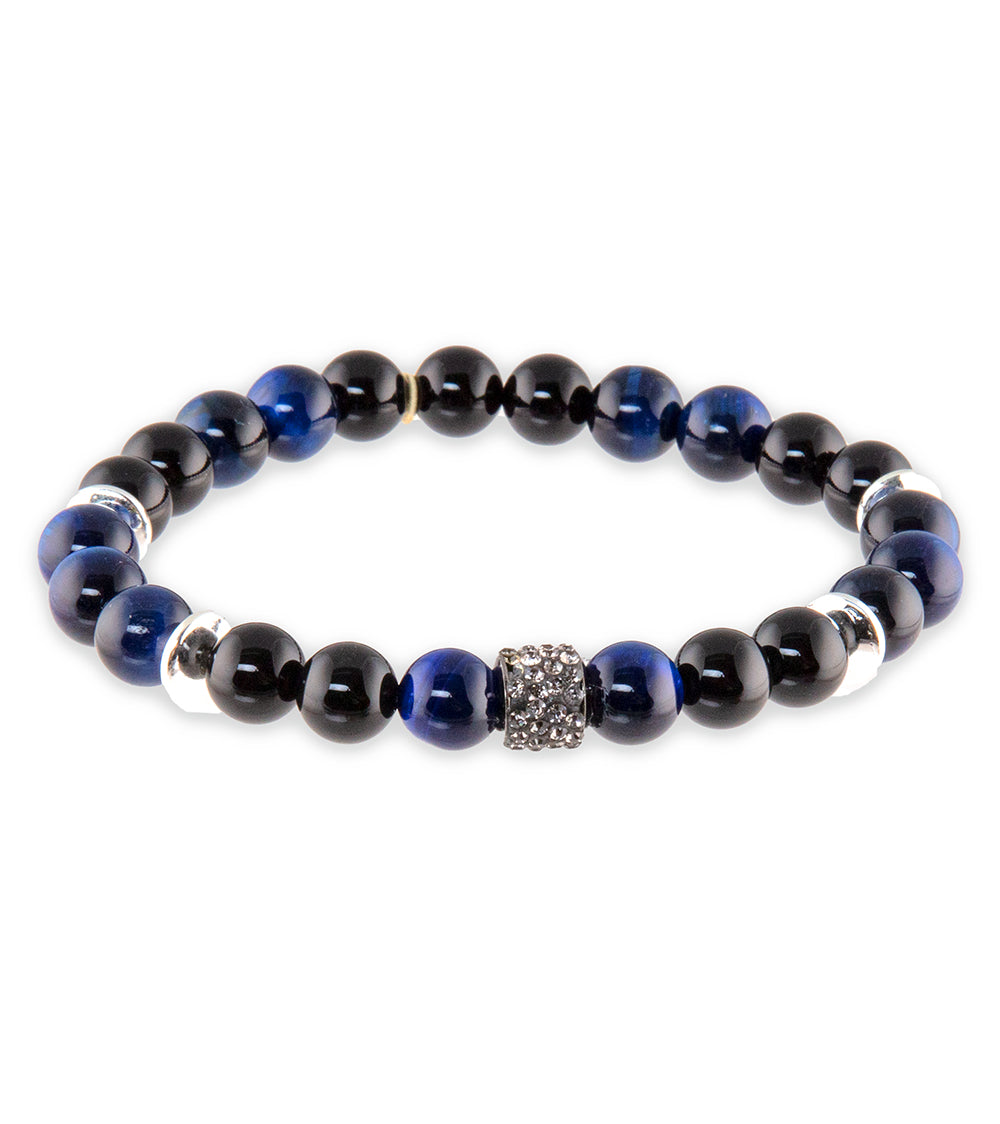 Pulsera de ojo de tigre azul, ónix y hematita plateada de Bergan
