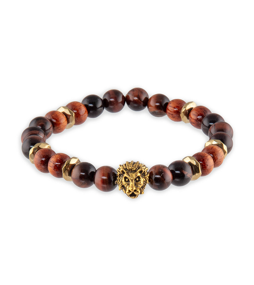 Pulsera de ojo de tigre rojo, koa y hematita dorada de Bergan