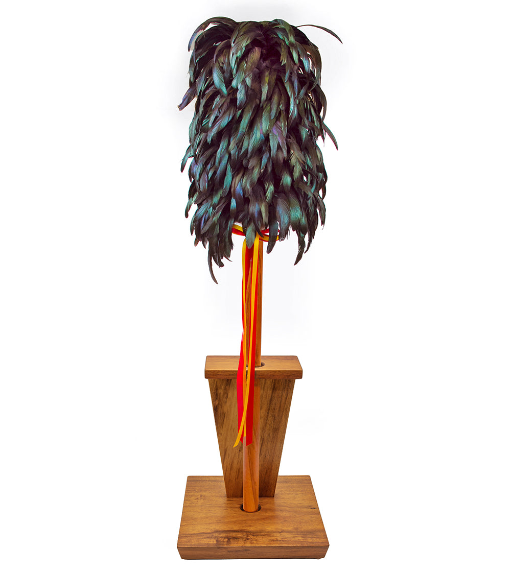3' Kahili Rooster Feather with Mahogany Pole