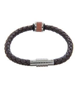 Mens Bracelet 21cm Brown Leather with Long Bubinga Link