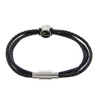 Mens Bracelet 23cm Triple Black Leather with Hook Accent