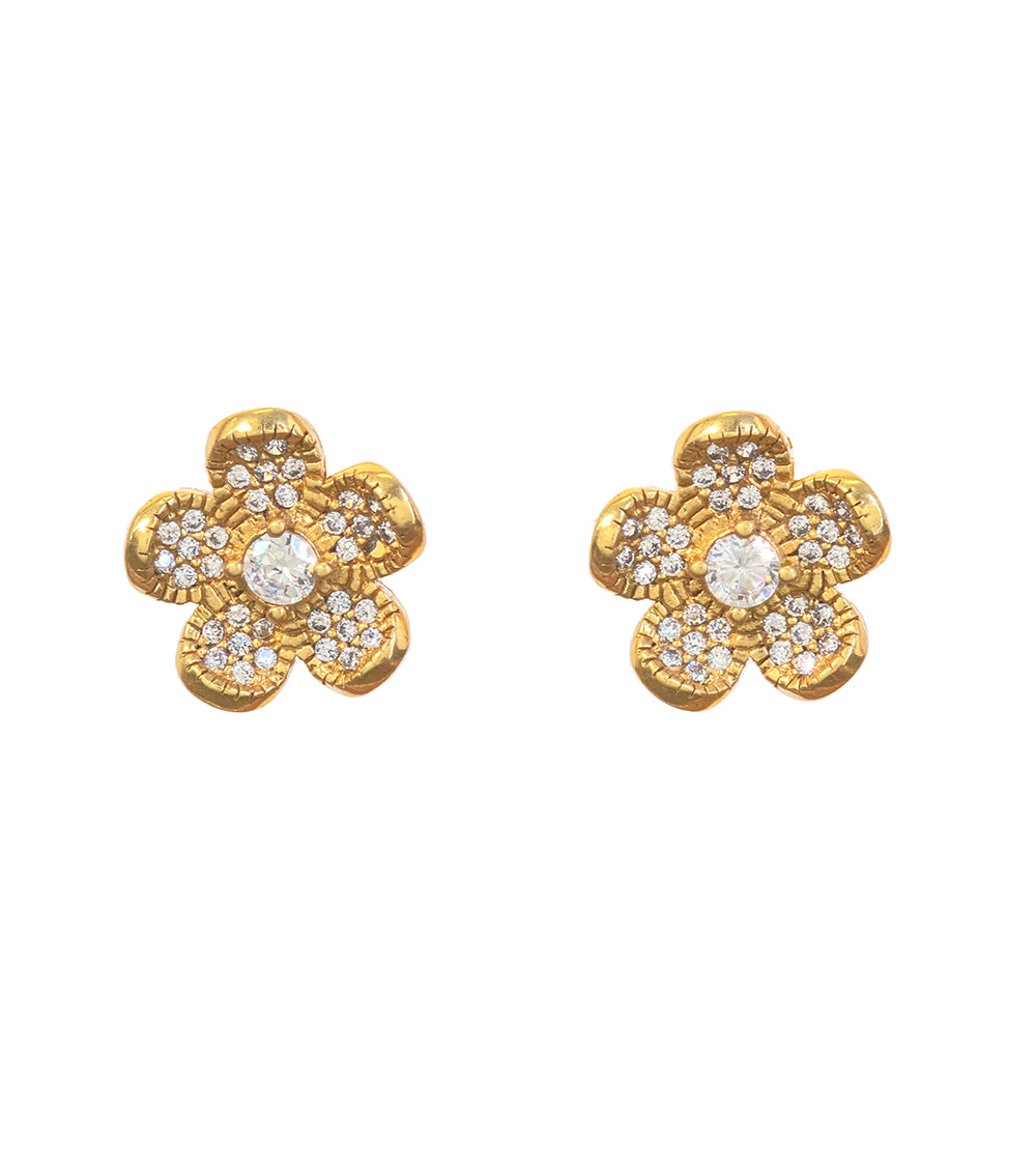 Pendientes de plumeria con circonitas cúbicas doradas