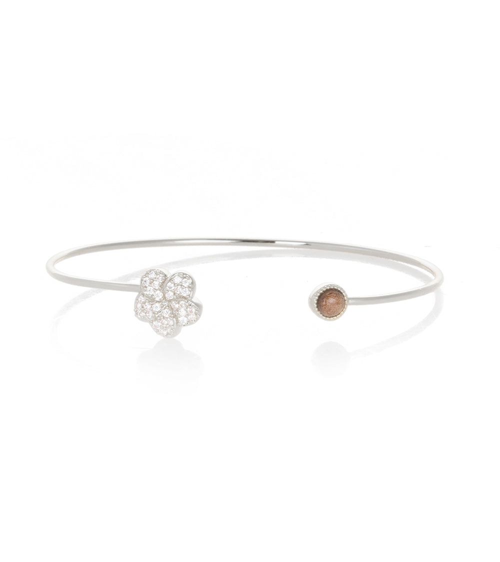 Brazalete de plumeria de rodio