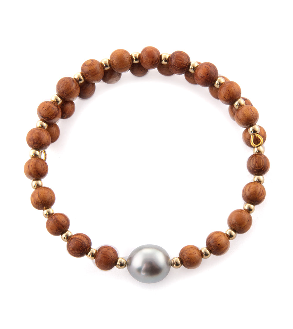Koa and Tahitian Pearl Beaded Bracelet