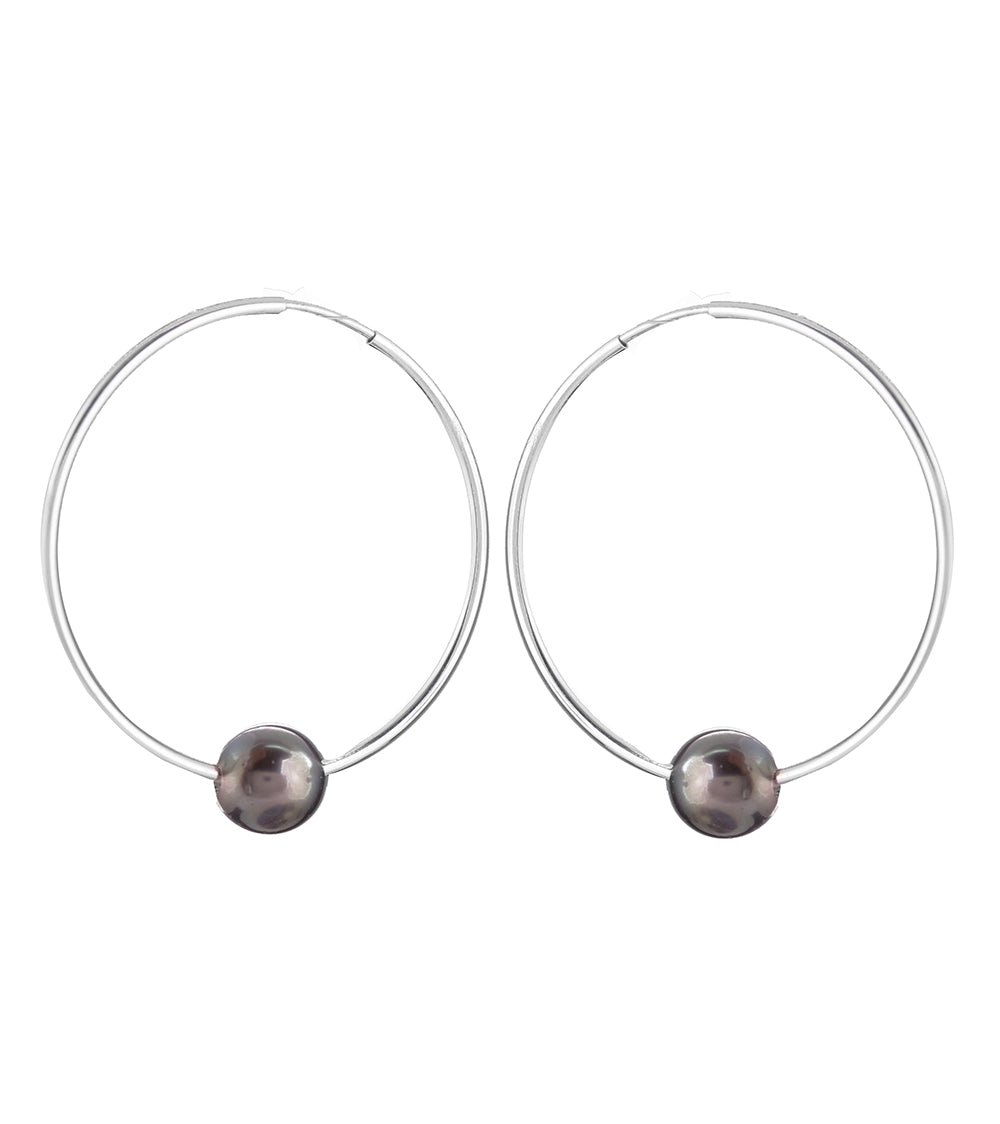 Aros de perla de Tahití de 40 mm - Plata de ley