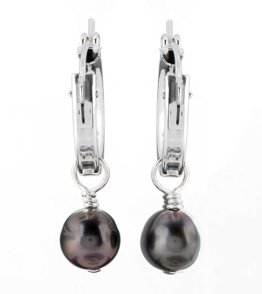 Aros de perla de Tahití de 18 mm - Plata de ley