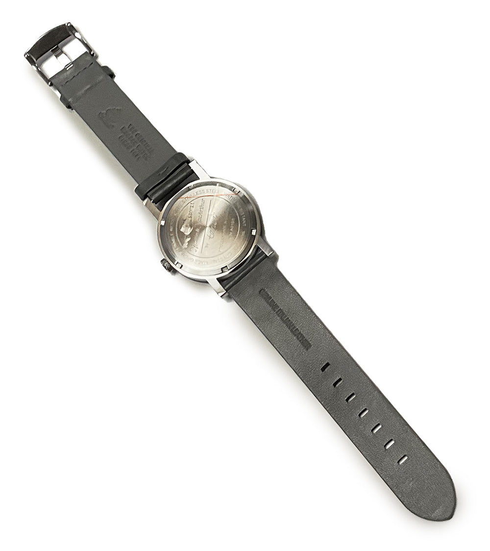 Reloj USSM de teca y acero inoxidable con correa de cuero gris - 31703