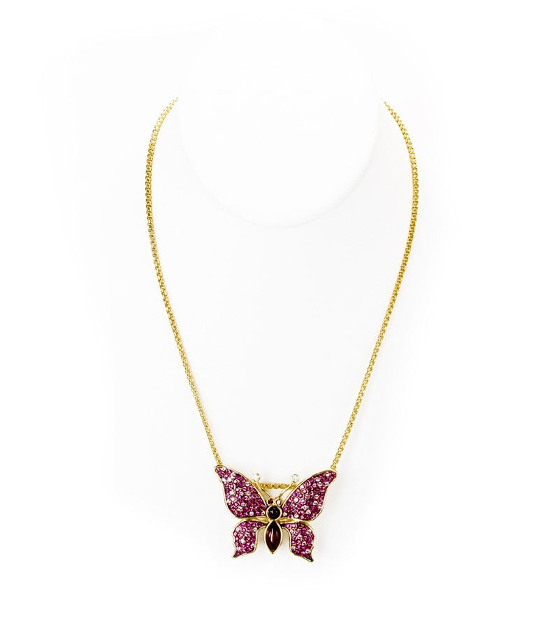 Koa Colgante Mariposa Rosa Fucsia Koa Joyería Fina