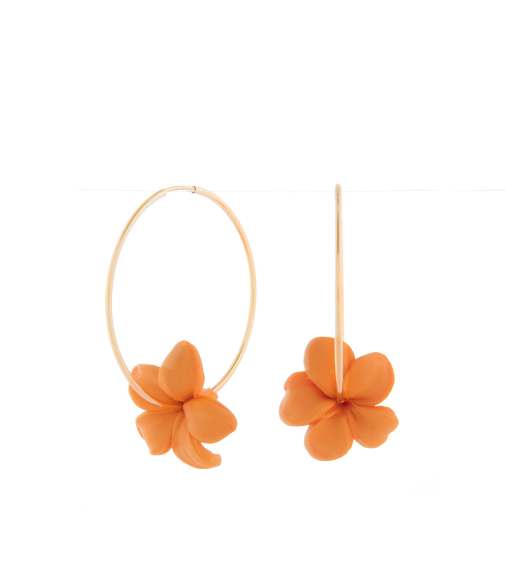 Small Hoop Orange Puakenikeni Earrings