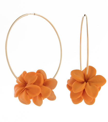 Large Hoop Orange Puakenikeni Earrings