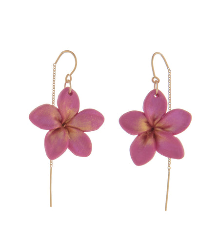 Threader Pink Plumeria Earrings