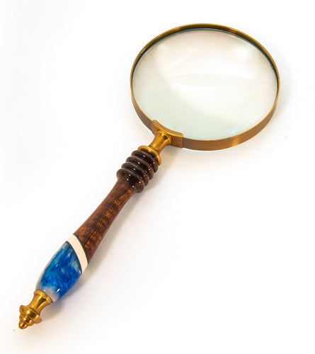 Koa Hand-held Magnifying Glass with inlay -Blue