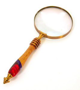 Koa Hand-held Magnifying Glass with inlay - Red