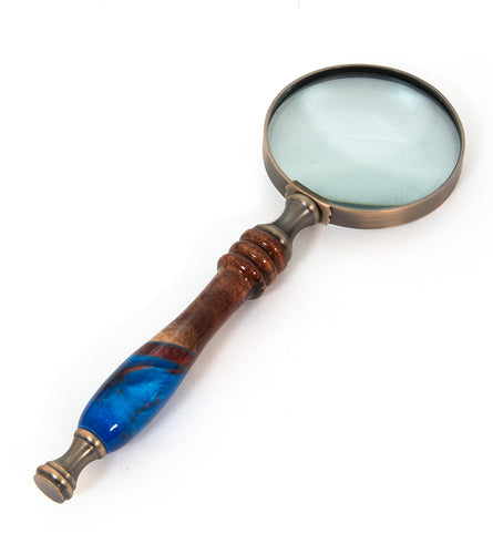 Small Koa Hand-held Magnifying Glass with inlay - Blue