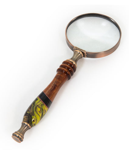 Small Koa Hand-held Magnifying Glass with inlay - Yellow