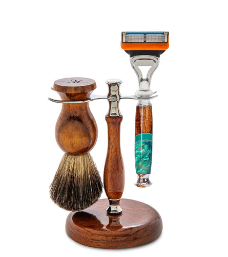 Koa Shaving Kit #2d - Hybrid Fusion (Various Colors) by Dale Dennison, w/ Badger Brush